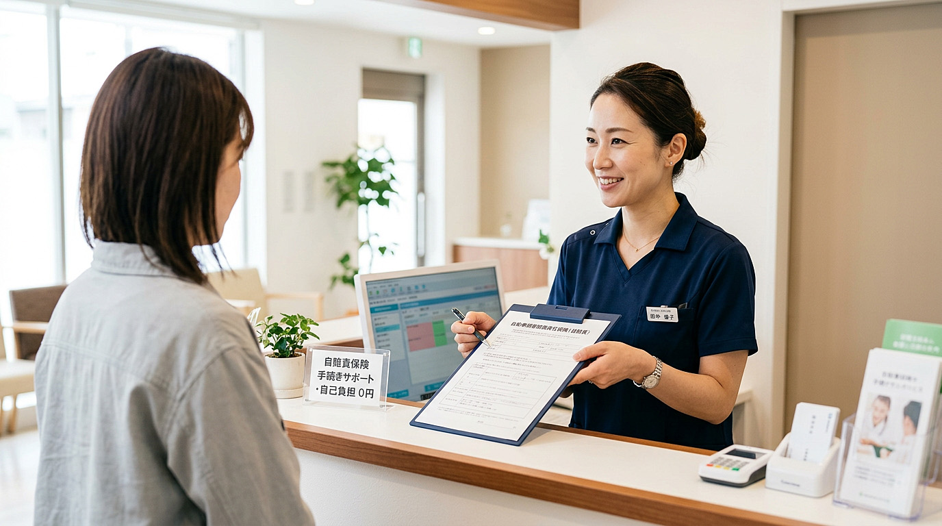 自賠責保険手続きの説明を受ける患者様